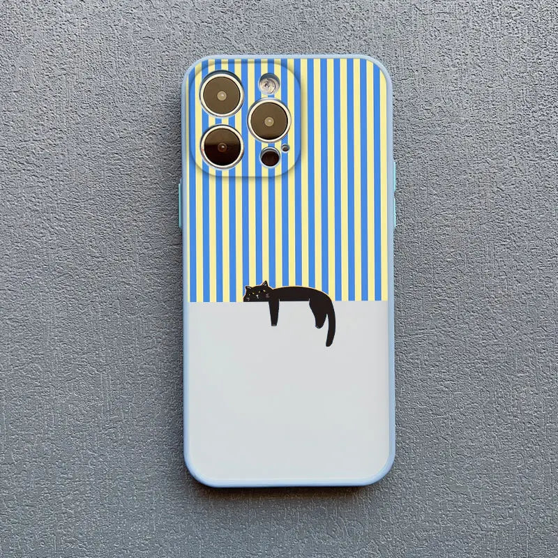 Black Cat Striped Pattern iPhone Case for iPhone 11–17 Series