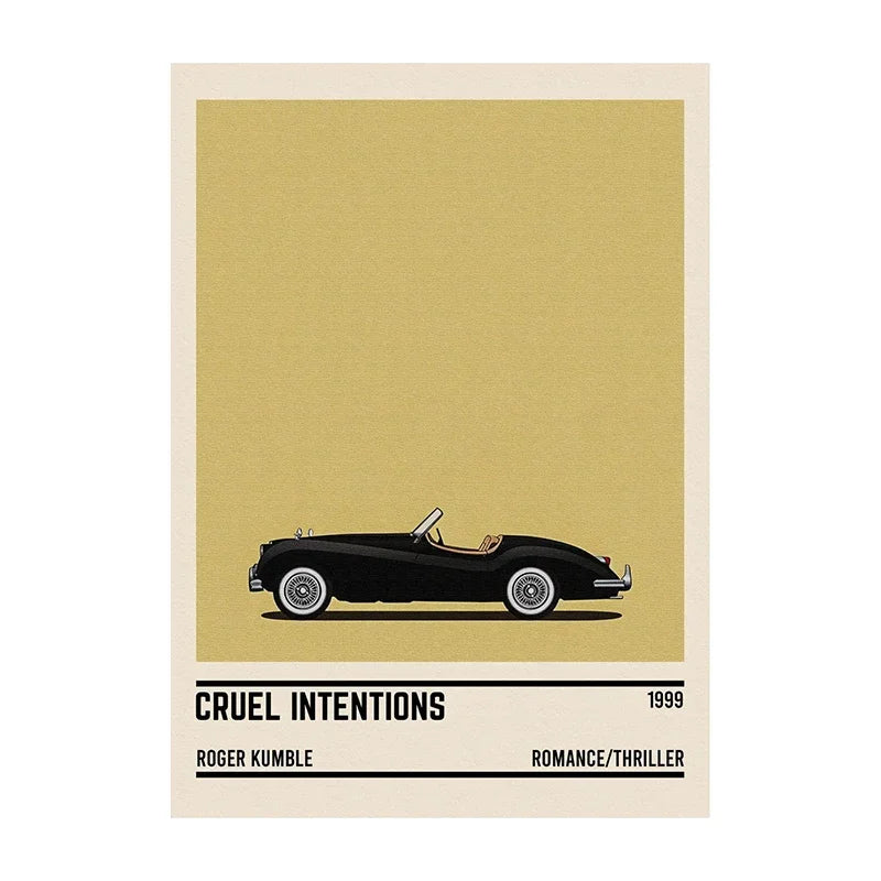 Movie Car Minimalist Poster Wall Art Print | Classic Film Decor