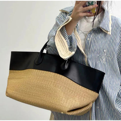 Luxury Genuine Leather Straw Bag