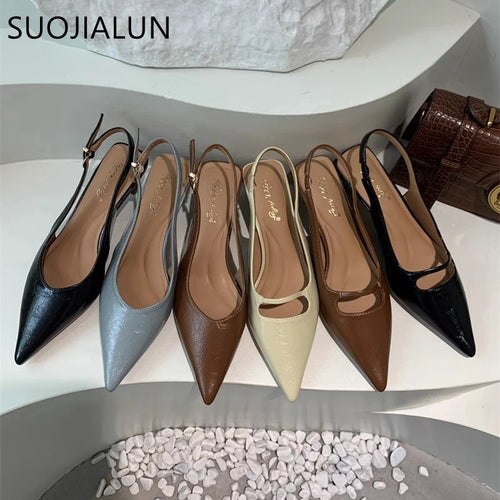 Women's Pointed-Toe Slingback Sandals – Elegant Mid Heel Shoes