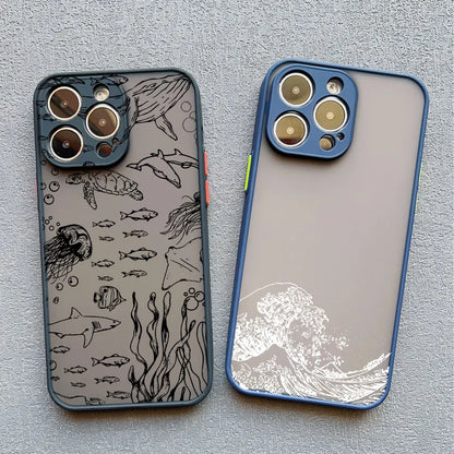iPhone Case Ocean Wave Frosted with Camera Lens Protection