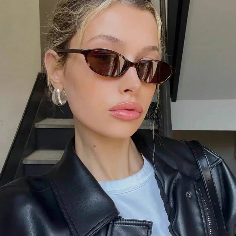 Small Oval Cat Eye Sunglasses for Women – Retro Slim Frame