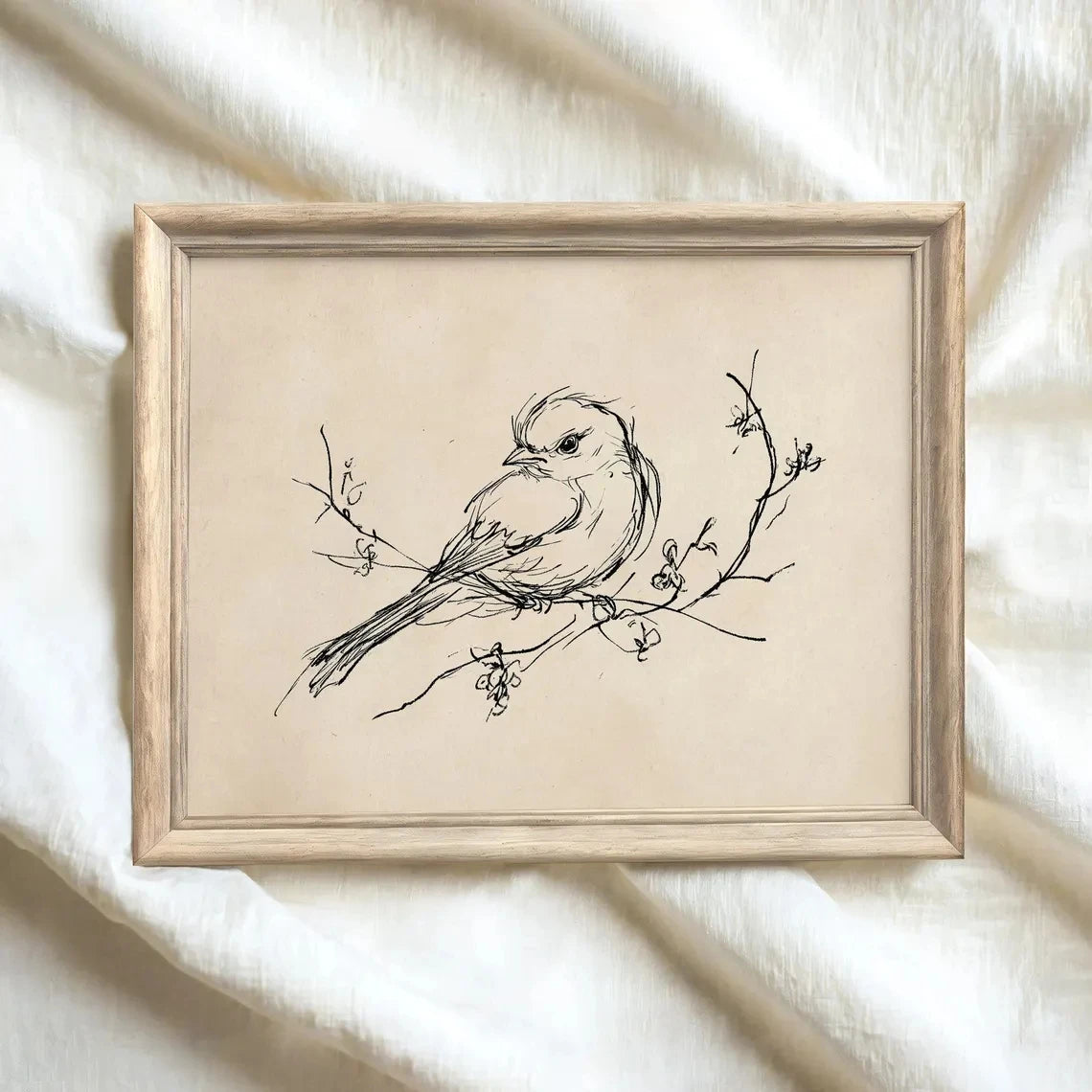 Bird Sketch Wall Art Print – Minimalist Nature Line Drawing Poster