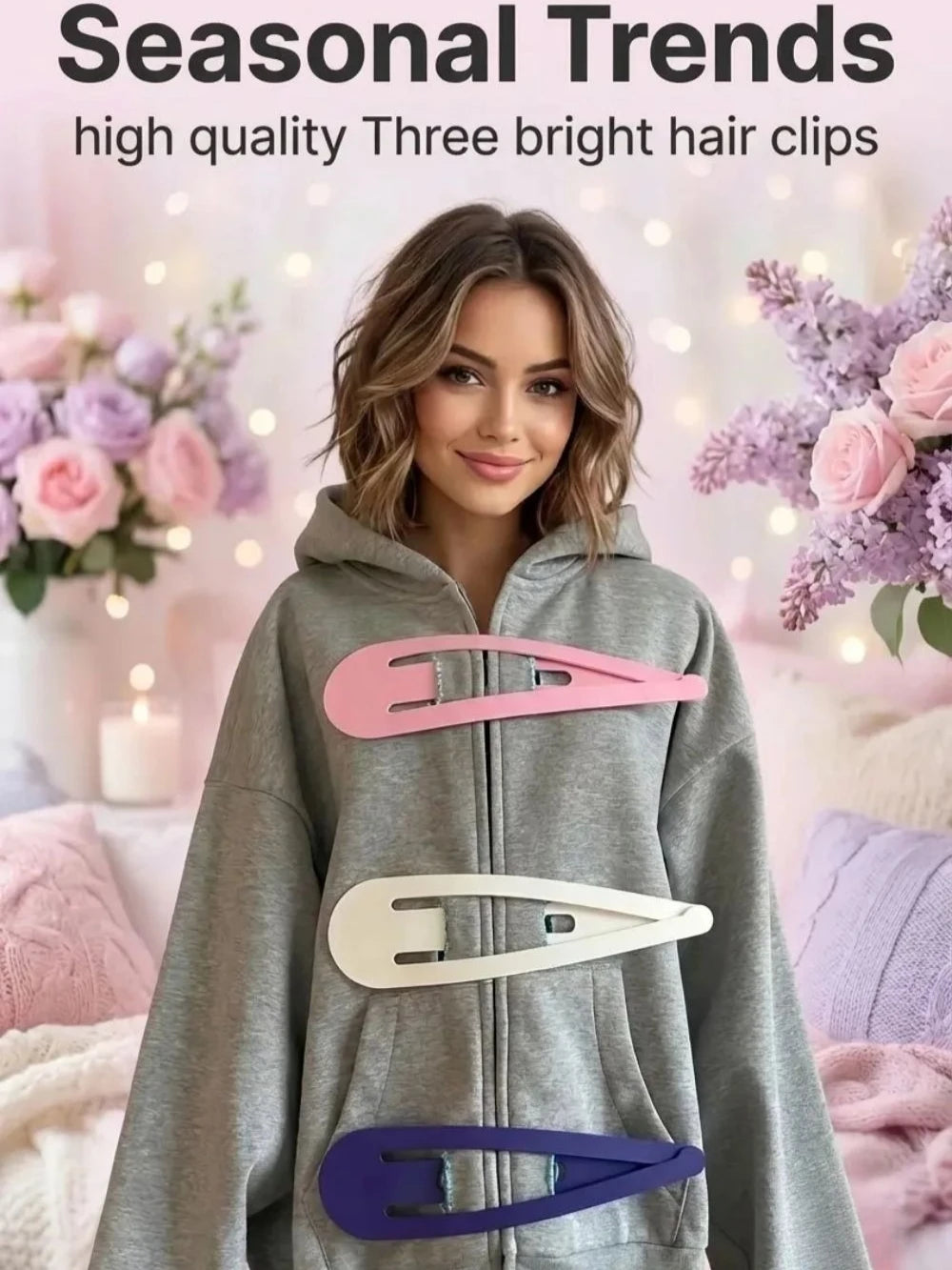 Oversized Zip-Up Hoodie Jacket for Women – Clip Detail Sweatshirt