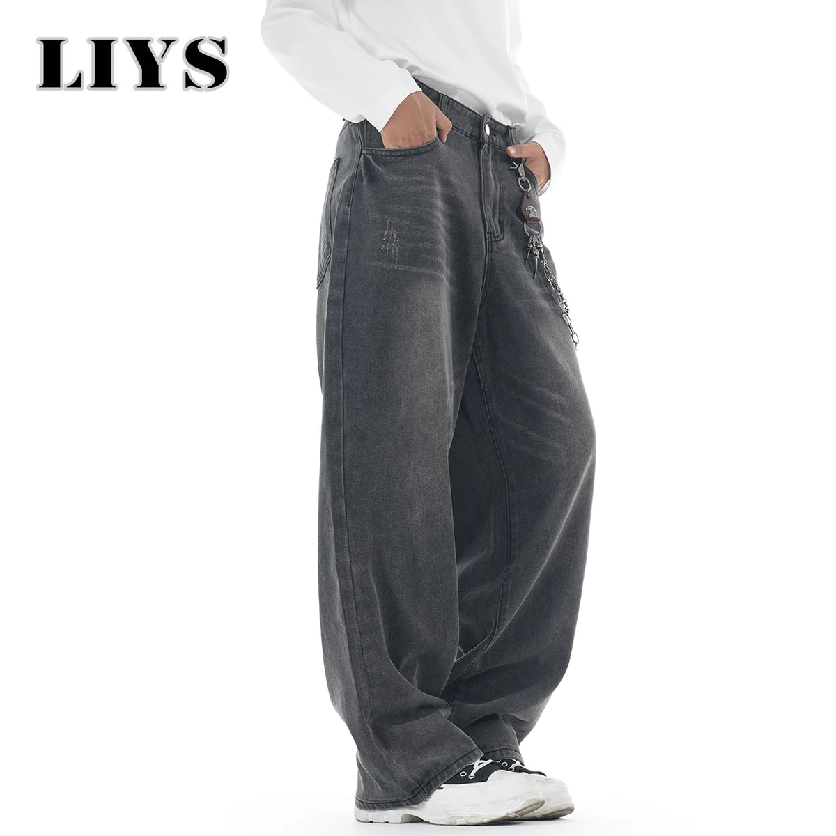 Baggy Wide Leg Jeans for Men – Washed Gray Retro Denim