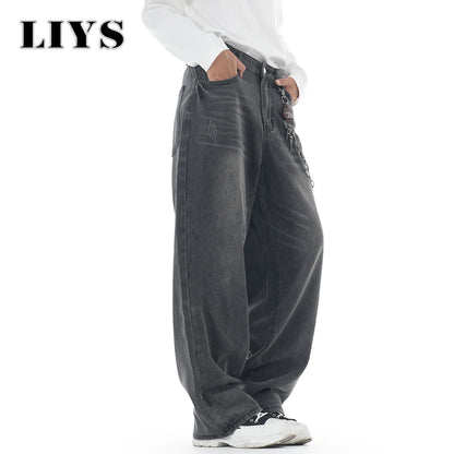 Baggy Wide Leg Jeans for Men – Washed Gray Retro Denim