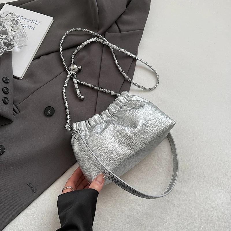 Women Small PU Leather Bucket Shoulder Bag