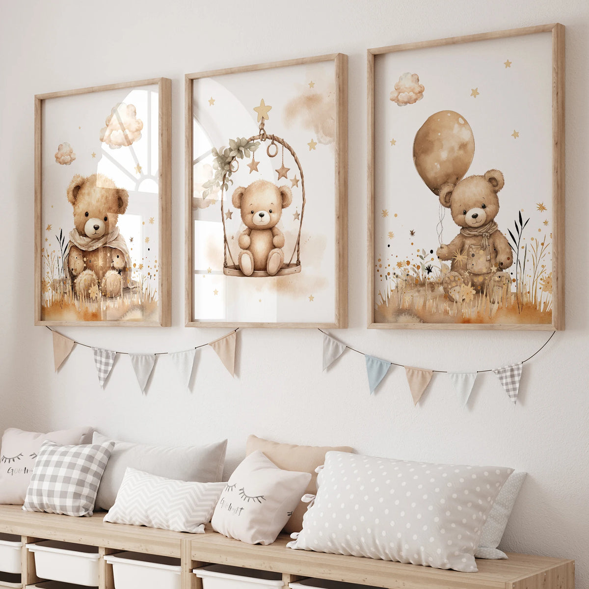 Teddy Bear Balloon Nursery Wall Art Print – Kids Poster