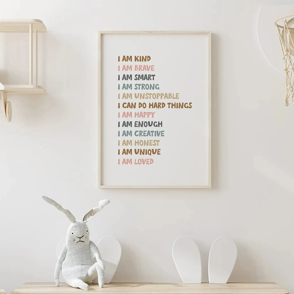 Positive Affirmations Kids Wall Art Print – Let's Play & Read