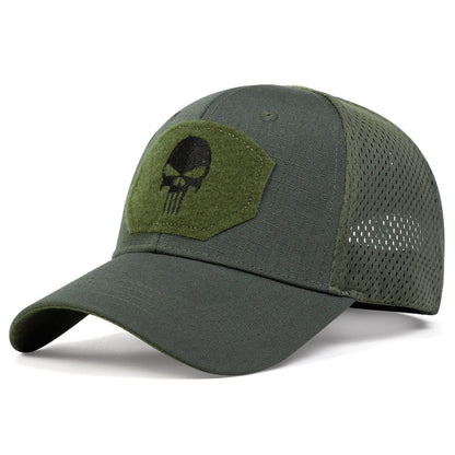 Skull Embroidered Tactical Baseball Cap – Breathable Mesh