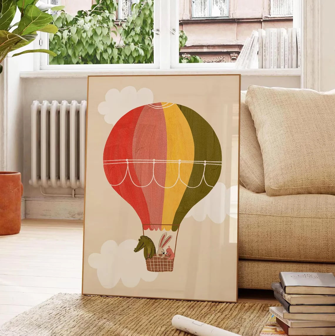 Hot Air Balloon Nursery Wall Art Print – Kids Animal Poster