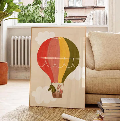 Hot Air Balloon Nursery Wall Art Print – Kids Animal Poster