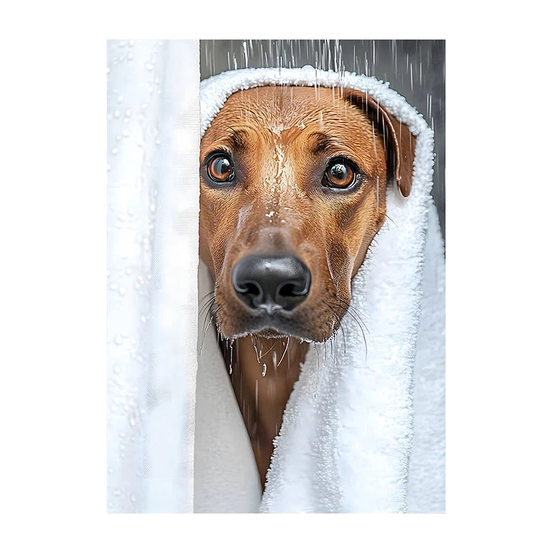 Funny Dog Bathroom Poster – Schnauzer in Bathrobe Wall Art Print