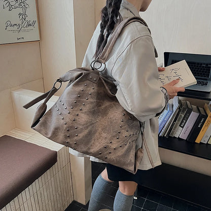 Rivets Large Capacity PU Leather Shoulder Bag