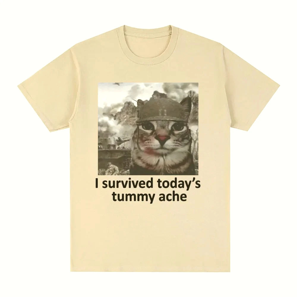 Funny Cat Meme T-Shirt – I Survived Today's Tummy Ache
