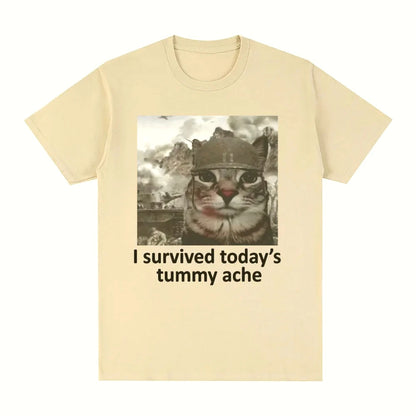 Funny Cat Meme T-Shirt – I Survived Today's Tummy Ache