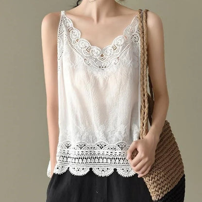 Lace Embroidered Camisole Top – Women's V-Neck Spaghetti Strap Tank