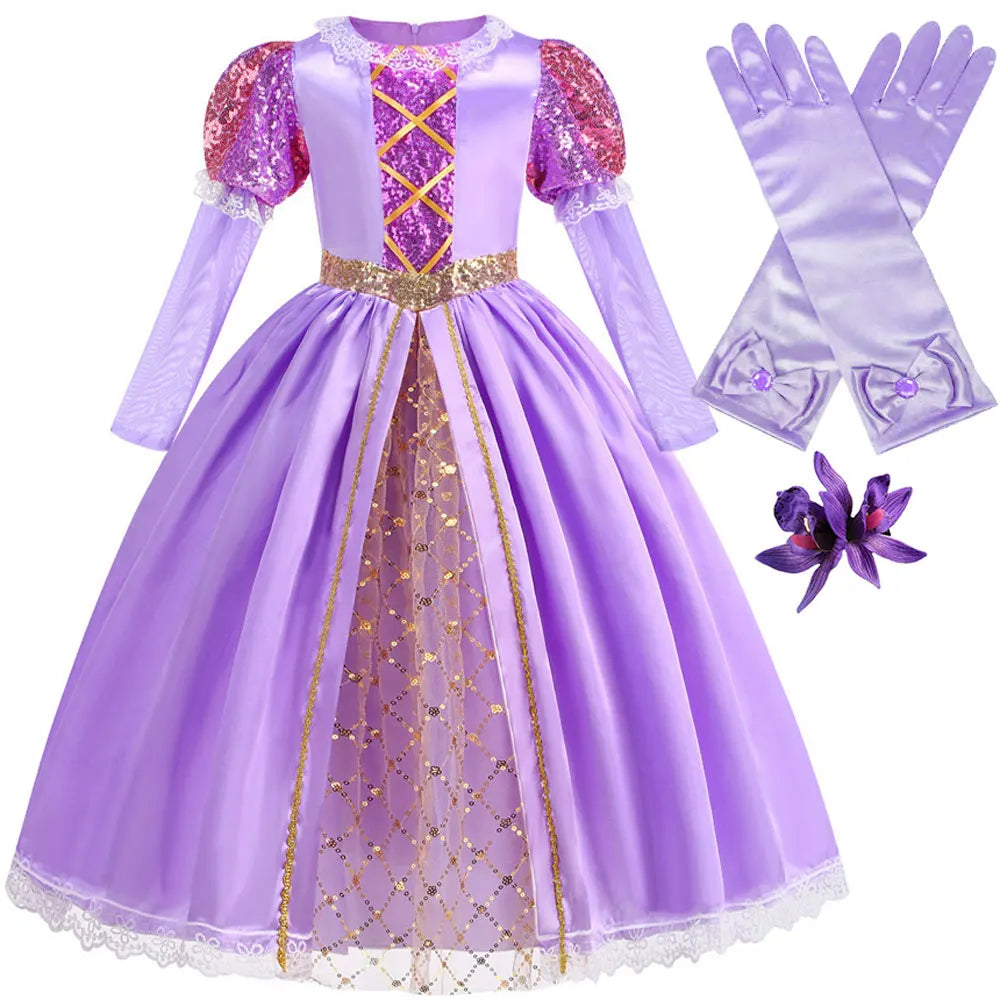 Rapunzel Purple Puffy Dress With Accessories