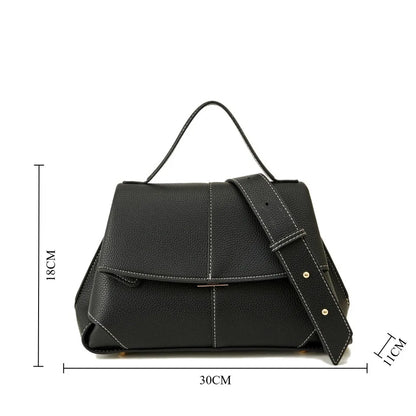 Pebbled Leather Flap Satchel Bag 2 Layers