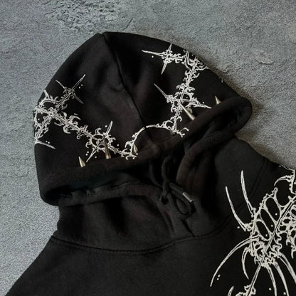 Y2K Gothic Graphic Hoodie Women Harajuku Streetwear Loose Zip-Up Sweatshirt