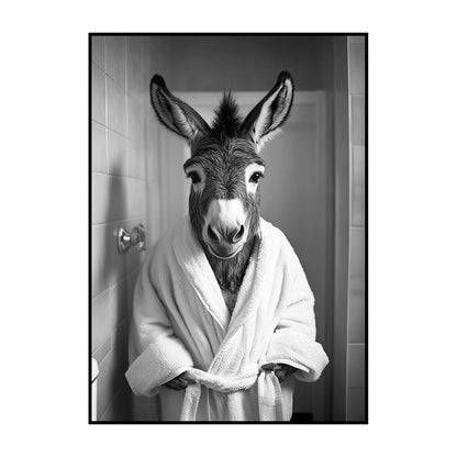 Funny Animal Bathroom Wall Art Poster – Quirky Wildlife in Bathrobe Print
