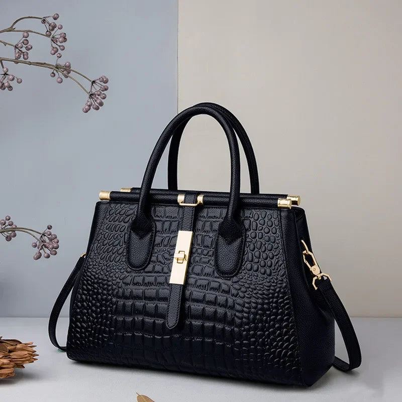 Alligator-Embossed Genuine Leather Women's Crossbody Handbag