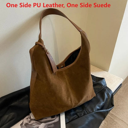 Women Suede Shoulder Bag with Zipper Hobo Bags