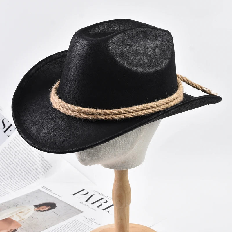 Vintage Western Cowboy Hat with Rope Band – Unisex