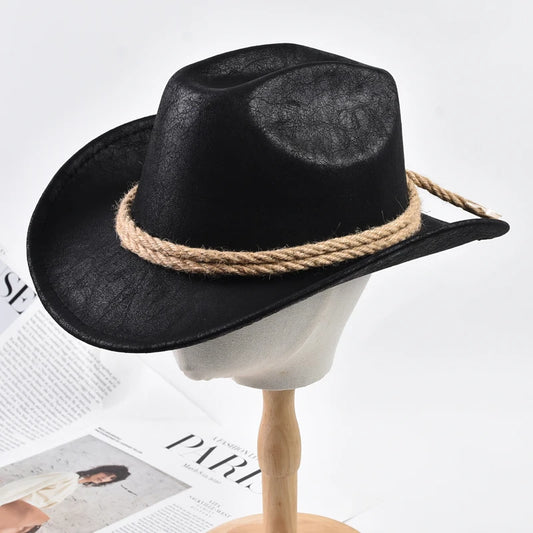 Vintage Western Cowboy Hat with Rope Band – Unisex