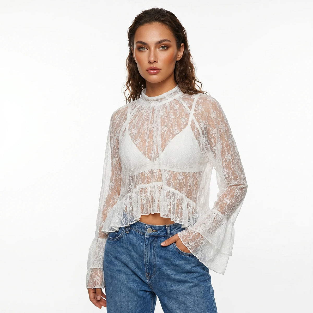 Women's Floral Lace Sheer Poncho Top – Off Shoulder Chiffon Cape
