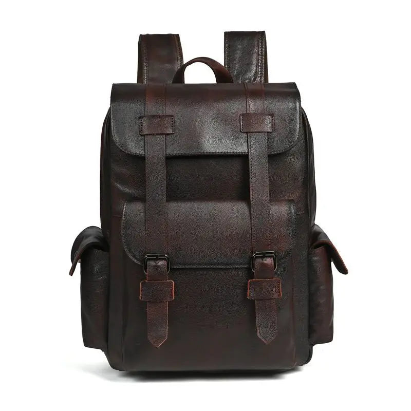 Genuine Leather Men's Vintage Backpack – Large Capacity