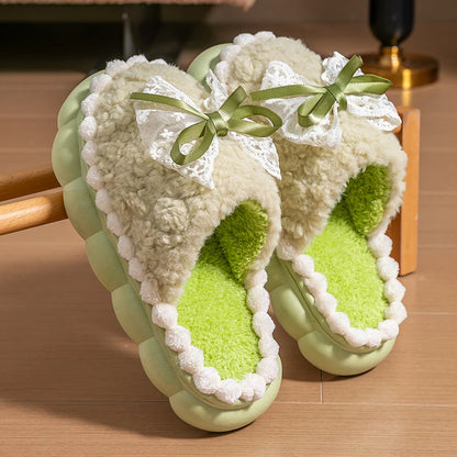 Winter Fur Slippers For Women Non Slip Plush Home Shoes