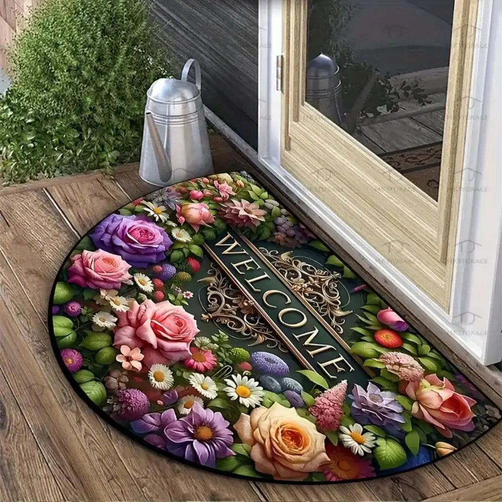 Dragonfly Door Mat – Non-Slip Half-Circle Welcome Rug for Entryway