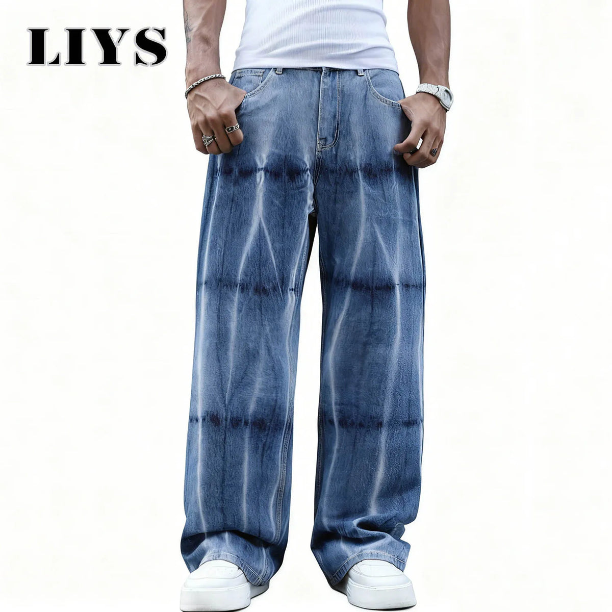 Men's Baggy Wide Leg Jeans – Y2K Tie-Dye Streetwear Denim