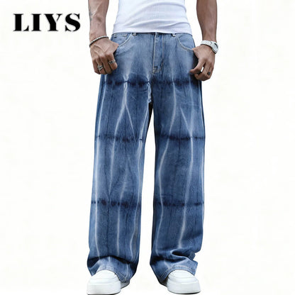 Men's Baggy Wide Leg Jeans – Y2K Tie-Dye Streetwear Denim