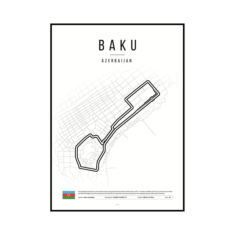 F1 Race Track Map Poster – Formula 1 Circuit Wall Art Print