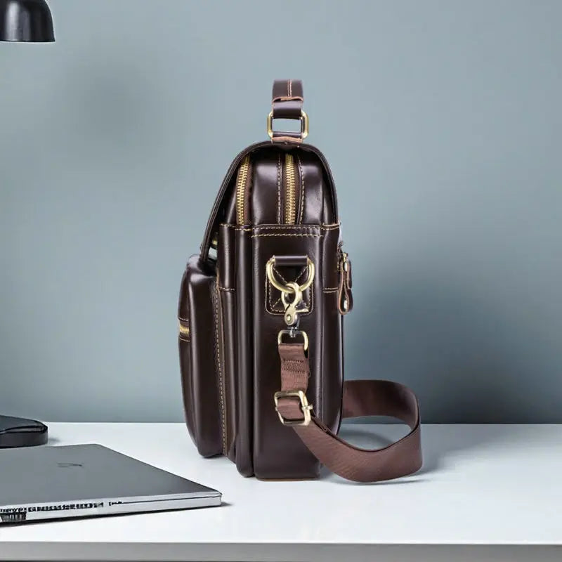 Luxury Genuine Leather Men's Crossbody Shoulder Bag – Coffee Brown