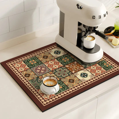 Vikama Vintage Coffee Machine Mat Absorbent Quick-Drying Drainage Mat Non-Slip Dish Drying Kitchen