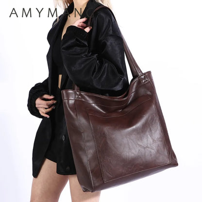 High Quality Oil Skin Leather Bucket Hand Bags