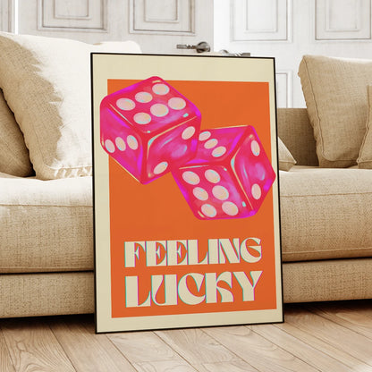 Feeling Lucky Y2K Dice Canvas Wall Art Poster – Dopamine Pink Orange Print