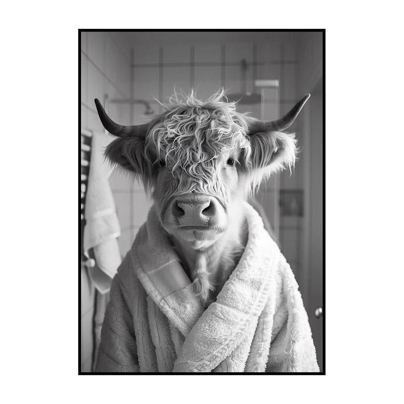 Funny Animal Bathroom Wall Art Poster – Quirky Wildlife in Bathrobe Print