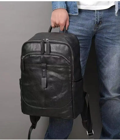 Genuine Leather Men's Backpack – Embossed Laptop School Bag
