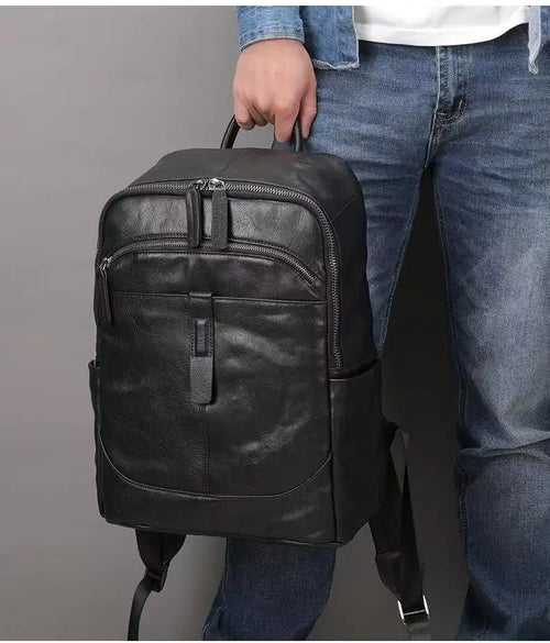 Genuine Leather Men's Backpack – Embossed Laptop School Bag