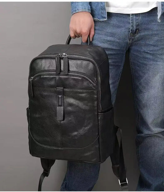 Genuine Leather Men's Backpack – Embossed Laptop School Bag