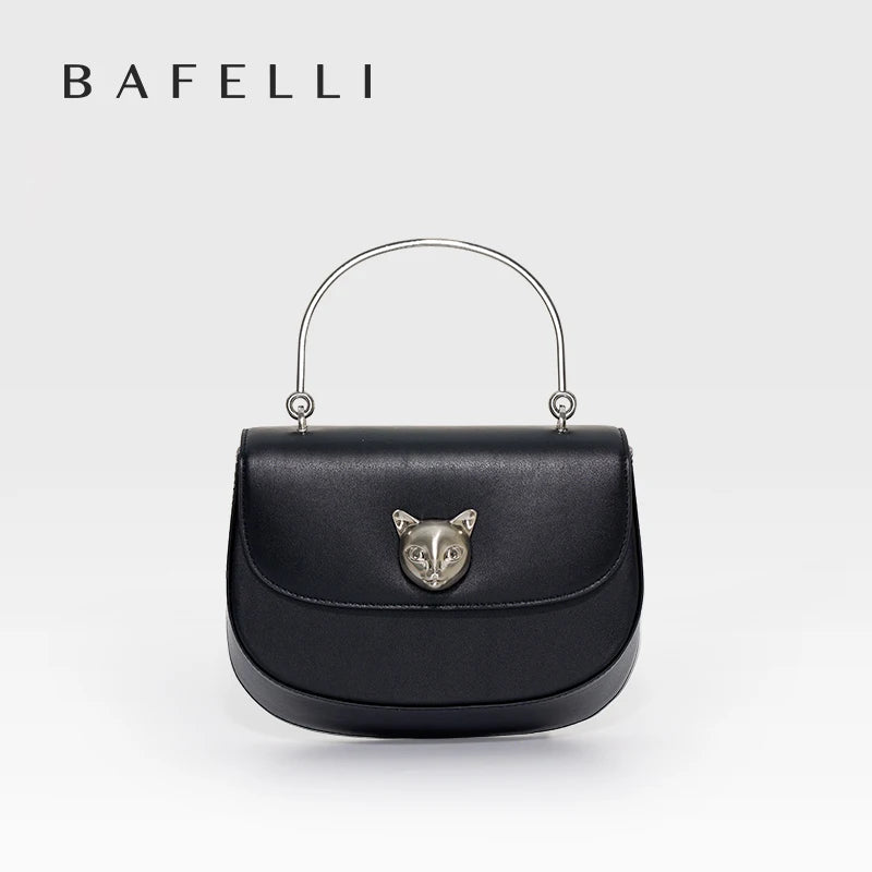 Crossbody Leather Handbag with Cat Clasp – Evening Bag