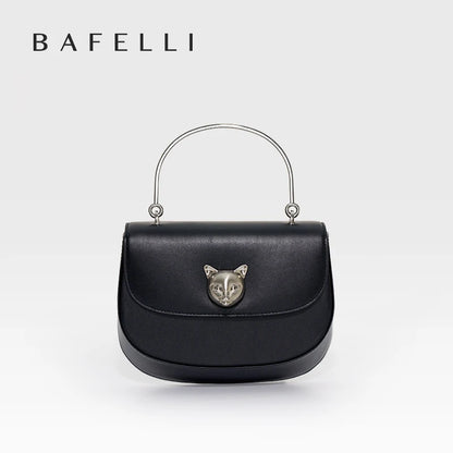 Crossbody Leather Handbag with Cat Clasp – Evening Bag
