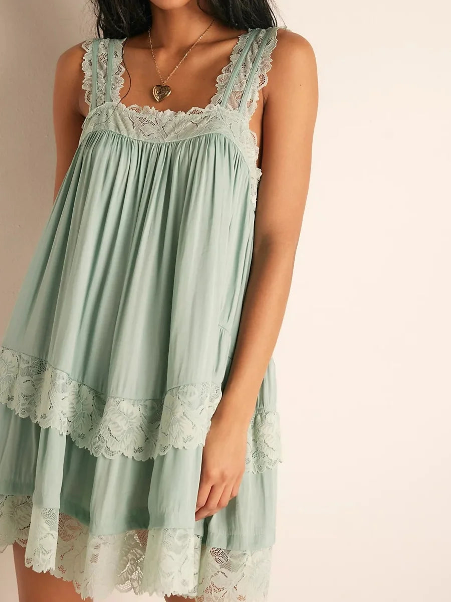 Lace Babydoll Mini Dress – Women's Y2K Fairy Floral Ruffle Mesh
