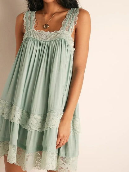 Lace Babydoll Mini Dress – Women's Y2K Fairy Floral Ruffle Mesh