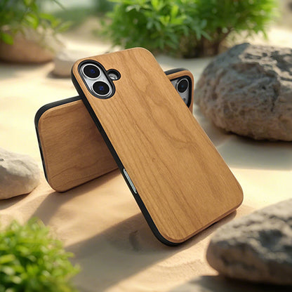 Cherry Wood iPhone 16 Case – Shockproof Natural Wood Phone Cover