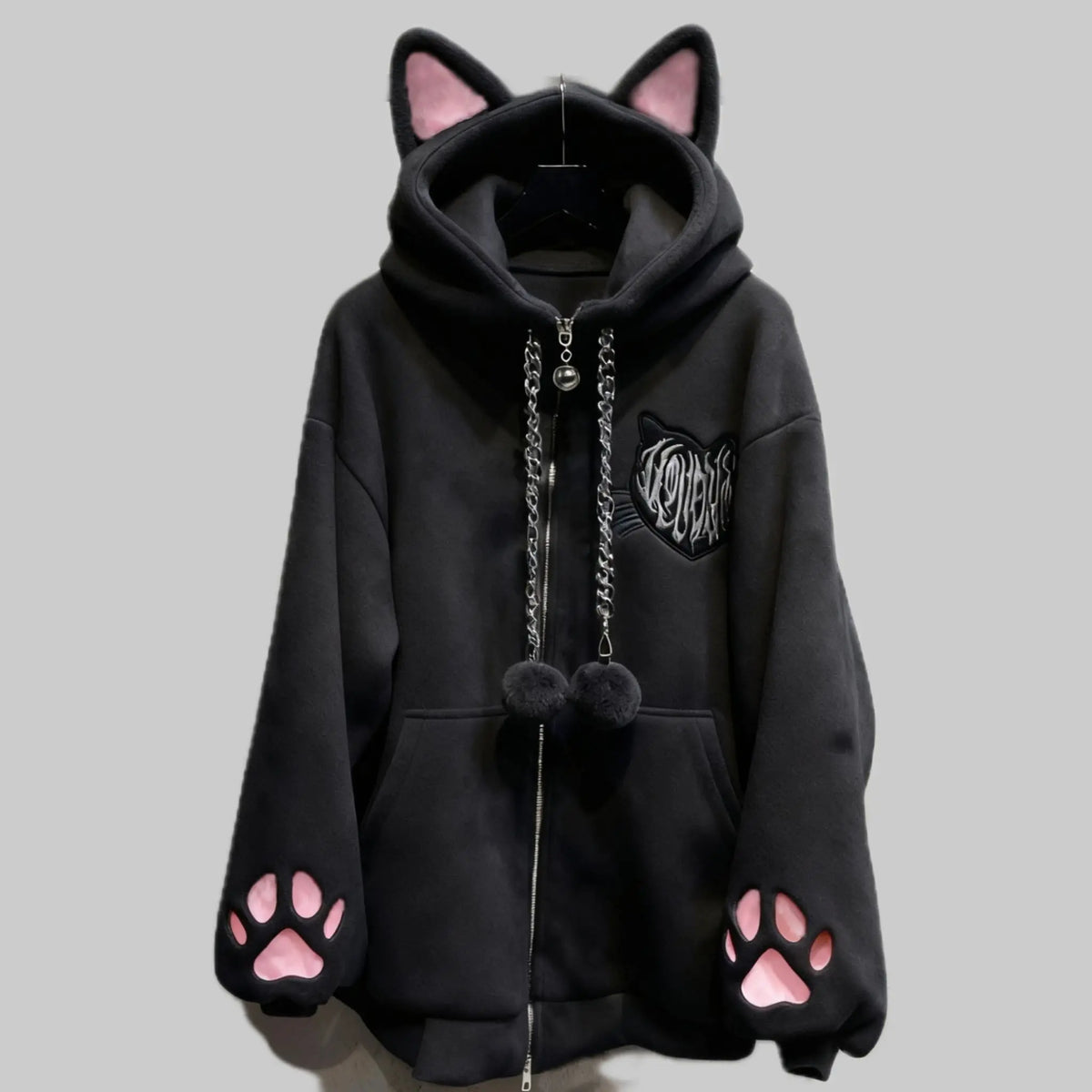 Cat Ear Velvet Hoodie – Women's Y2K Goth Zip-Up Coat